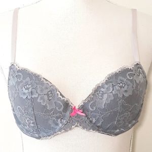 Victoria's Secret Lace Lightly Lined Demi Bra - 34 B Gray / Pink Underwire Bra